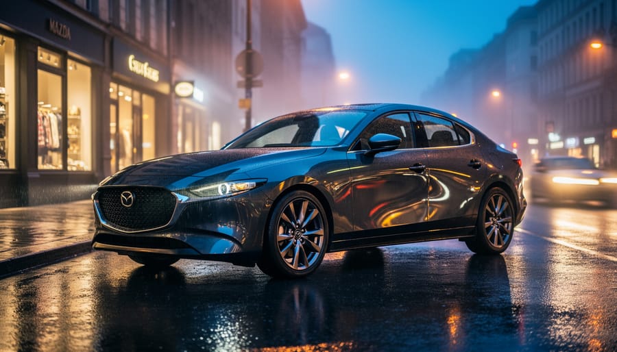 Close-up of bride's hand on luxury car door showing reflections and wedding ring detail